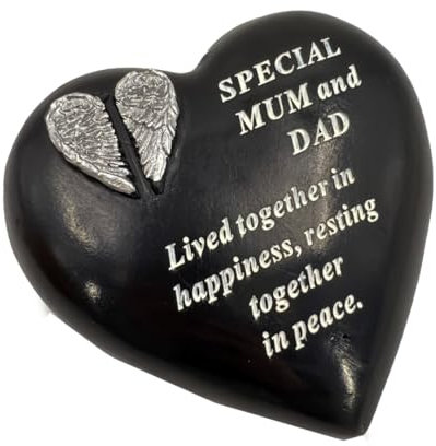 Special Mum and Dad Angel Wings Memorial Black Heart Grave Plaque Graveside Ornament Decoration