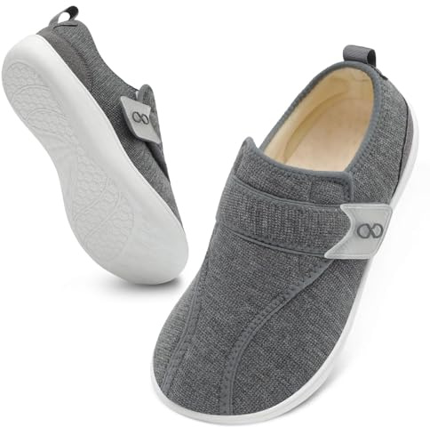 XIHALOOK House Shoes for Women Wide Diabetic Shoes with Adjustable Strap for Swollen Feet Outdoor Indoor Slippers Dark Grey, 11 Wide