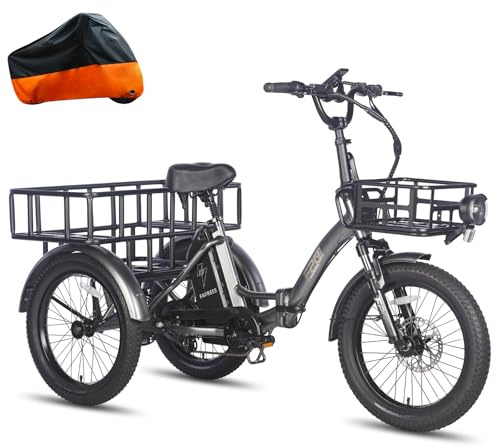 Fafrees F20 Mate elektrisk trehjuling för vuxna [officiell] 3-cykelcykel 48 V, 20 tum för kvinnor och män, e-cykel, mountainbike, lastcykel, elcykel, 180 kg, Ebike Fatbike Trike 873,6 WH (grå)