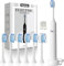 Vexloria Cepillo de Dientes Eléctrico Sónico para Adultos y Infantil, Cepillo Electrico con 6 Cabezales, 5 Modos y Temporizador, IPX7 Cepillo Dientes Electrico Ultrasónicos para Mujer Hombres, Blanco