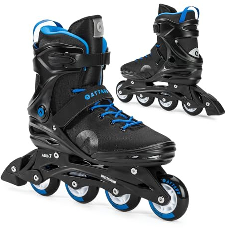 ATTABO Fitness Inline Skates Herren Cyclone Größe 45 EU Inliner Rollschuhe mit ABEC-7-Lager Räder PU 82A Halbharte TPR Komfort Stabilität Dreifache Anpassung Roller Skates für Männer Schwarz/Blau