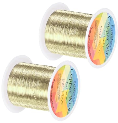 M METERXITY 2 Rotoli Filo Per Gioielli 0.2mm, 32 Gauge 328FT Filo Rame Per Creazione Gioielli/Coltivazione/Tessitura/Fai Da Te, Filo Metallo Morbido [100M, Oro Chiaro]