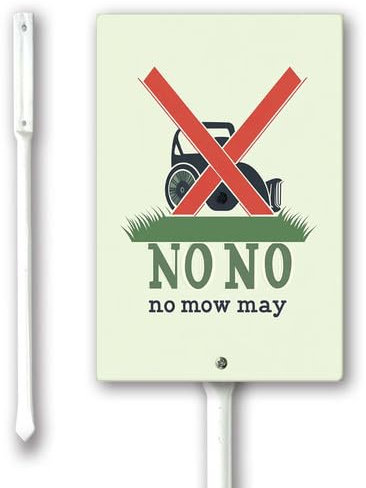 Geroclonup Cartello per prato con picchetto in metallo, 11,5 x 15 cm, con scritta No Mow May Yard, per giardino, fattoria, decorazione per esterni, facile da montare