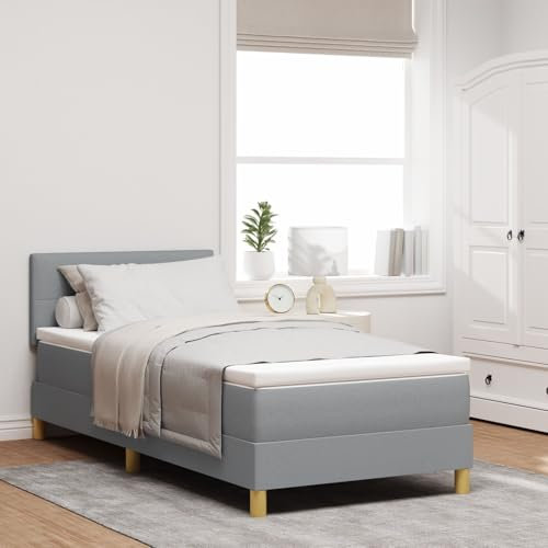 vidaXL Boxspring Säng Med Madrass Och LED Ljus Ljusgrå 100X200 cm Tyg Modern Design För Vuxensovrum Andningsbart Polyester Stabilt Konstruerat Trä Enkel Möbel Knappad Bekväm Topper