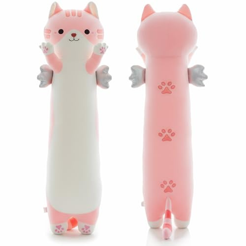 ZOMAXTOY Peluche Chat Long Géant avec Ailes - Chat Coussin Doudou Moelleux XXL - Déco Lit et Chambre Enfants Adultes (Pink, 60cm/23.62in)