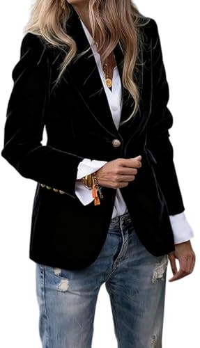 Tomwell Blazer Femme en Velours Côtelé à Manches Longues Veste Costume à Revers Business Devant Ouvert Manteau A Noir M