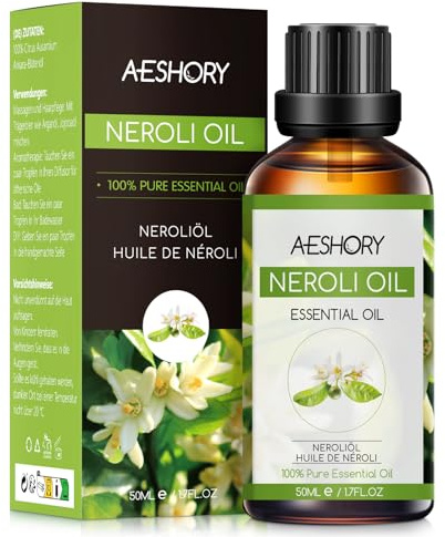 AESHORY Huile Essentielle de Néroli 50ML, Huile de Néroli pour Diffuseur, Huiles Parfumées Aromathérapie de Qualité pour Massage, Bain, Soins, Détendre, Apaiser