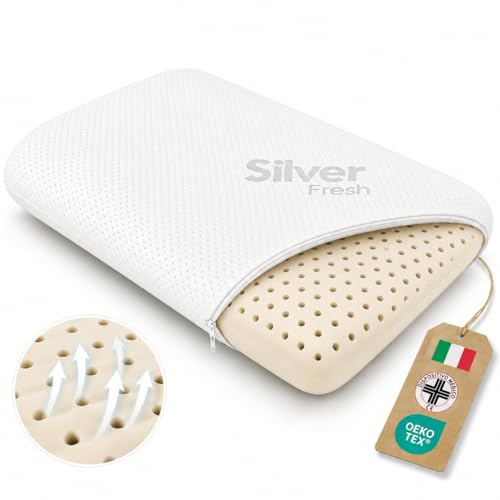 DREAM Cuscino Memory Foam Cervicale Saponetta AIR 12 cm - Cuscino per Dormire Traspirante Certificato Dispositivo Medico - Guanciale letto Made in Italy Federa Lavabile in Argento Antibatterico
