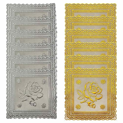 ZFFKZ Untersetzer 12er-Set (Gold & Silber) | Gläser Getränkeuntersetzer mit Spitzen-Design (11cm) | Hitzebeständig & rutschfest | Stilvolle Tischdeko & Küchenzubehör für Partys & Geschenkideen