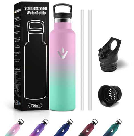 JAPORIA Bottiglia Termica 750ml, Borraccia Termica con Cannuccia, Riutilizzabile, senza Perdite, senza BPA, per Scuola, Campeggio, Viaggio, Uffici