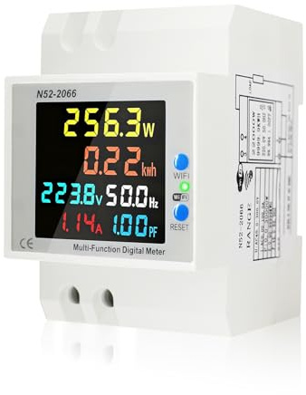 Medidor WiFi Carril DIN Monofásico 0-100A, Inteligente 6 en 1 AC40-300V con Control APP, Contador kWh, Medidor Trifásico Cerrado para Hogar y Aplicaciones Fotovoltaicas
