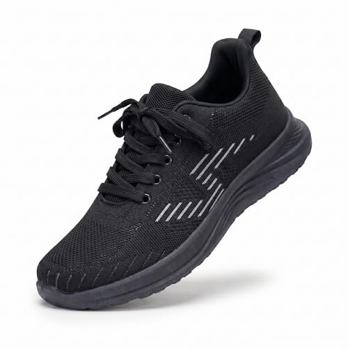 CLEIKES Scarpe Sportive Uomo Sneakers Comode da Lavoro Palestra Fitness Jogging Scarpe da Tennis Leggere Traspiranti per attività all'Aperto (Nero, 42 EU, MFK260146-1)