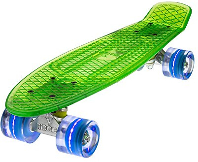 Ridge Skateboards Blaze Mini Cruiser 22, 55cm, Deck Transparente con Ruedas LED