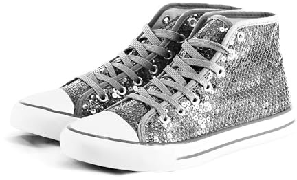 Party Factory Chaussures à paillettes, avec des paillettes, en différentes tailles, pour femmes et hommes, baskets de designer, sneakers pour le carnaval, argenté, 42 EU
