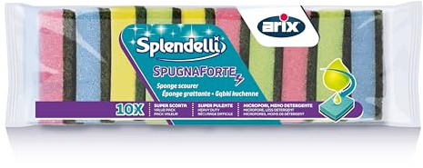 ARIX | 10 Spugne Abrasive Colorate SpugnaForte della Linea Splendelli, Spugne Multiuso per Lo Sporco Ostinato, 10 Pezzi - Made In Italy