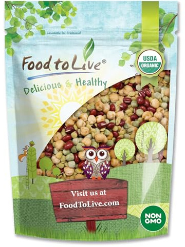 Food to Live Organic Crunchy Mix of Sprouting Beans, 5 Pounds - Non-GMO, Kosher, Non-Irradiated, Vegan, Raw, Dried, Bulk - Organic Green Peas, Adzuki, Lentil, Garbanzo