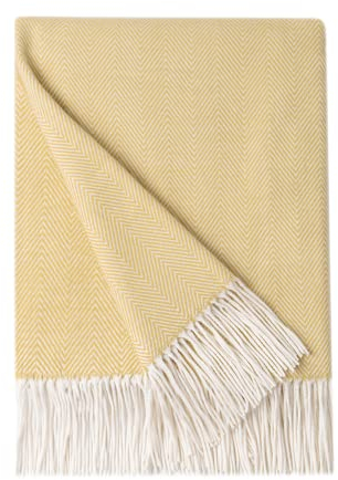 BOURINA Herringbone Sofa Throw Blanket Faux Cashmere Lightweight Soft Cozy Couch Bed Chair Fringe Throw Blankets 127 x 152cm,Yellow