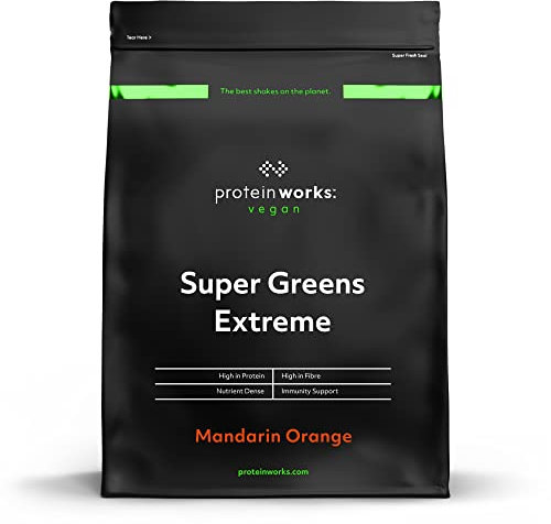 Protein Works - Super Greens Extreme , 150+ Health Benefits , 41 Active Ingredients , Vegan & Gluten Free , No Added Sugar , 20 Servings , Mandarin Orange , 250g