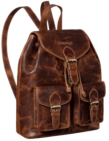 STILORD 'Ezra' Sac à Dos en Cuir Antivol Daypack Vintage Sacs à Bandoulière pour Ordinateur Portable 13,3 en pour Homme Femme Cuir Véritable, Couleur:Kara - Cognac