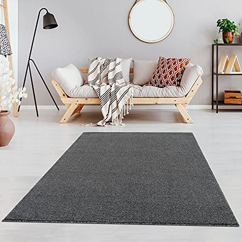 Fashion4Home Teppich Wohnzimmer – Einfarbig, Uni Teppich fürs Kinderzimmer, Schlafzimmer, Arbeitszimmer, Büro, Flur und Küche - Kurzflor, Grau, Größe: 80x150 cm