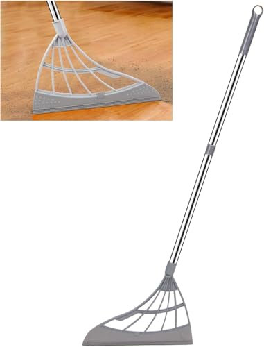 Scopa magica multifunzione, scopa in silicone regolabile in lunghezza, scopa in gomma per tappeti di peli di animali domestici, raschiatura dell'acqua 2 in 1, pavimento, grigio