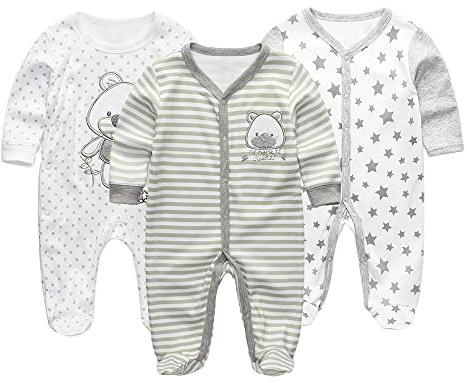 MAMIMAKA Unisex Baby Cotton Rompers Newborn Baby Clothes Footed Bodysuit Sleep and Play Boys and Girls 0-3 Months