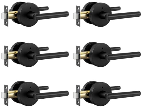 Goldenwarm Black Door Handles Interior Privacy Door Handles with Lock, Door Lever for Bathroom and Bedroom, Matte Black Door Handle Keyless Push Button Lock Door Lever(6 Pack)