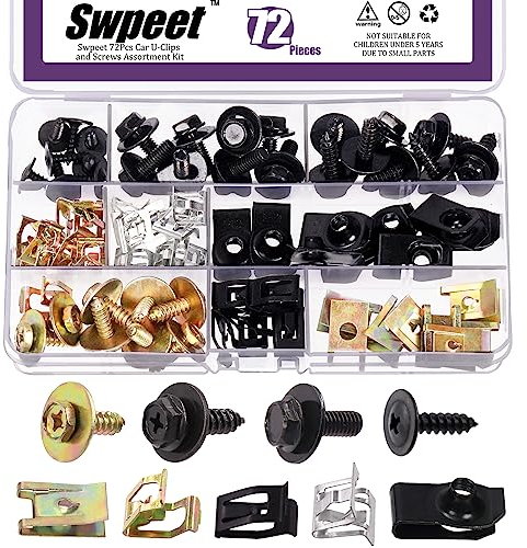 Swpeet 72Pcs Universal Metal Engine Under Cover Body Bolts Bumper Fender and Metal Trim Panel Spring Clip Auto Car U-Clip Trim Moulding Clip with Matched Screws Compatible with VW Audi 4A0-867-276A