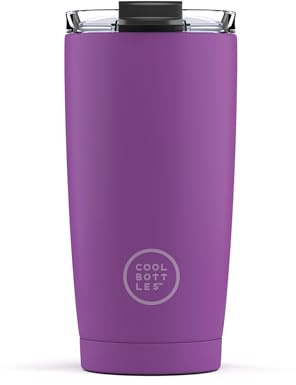 Cool Bottles - Vaso Térmico de Acero Inoxidable 550 ml - Vivid Violet - Tapa a prueba de Fugas - Vaso para Café - Bebidas Frías 10 horas y Calientes 5 horas - Libre de BPA