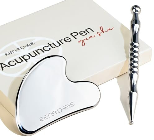 Rena Chris Edelstahl Gua Sha und Akupunktur-Stift, manuelle Reflexzonenmassage Werkzeug zur Linderung von Muskelverspannungen und Schmerzen mit Reflexzonenmassage Tabelle