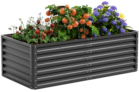 Amopatio Hochbeet Metall, Pflanzbeet Hochbeete für Garten, 180x90x60 cm, Hochbeete-kit 970 L für Gemüse Blumen Sukkulenten Kräuter, Blumenbeet & Pflanzentrog, Verzinkter Stahl, Schwarz