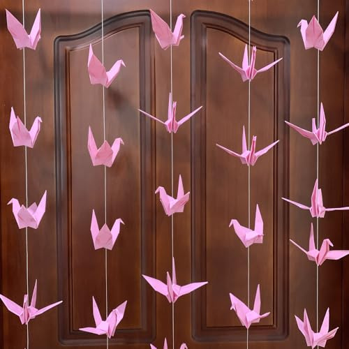 YMASELA Large Pink Origami Paper Crane Hanging Garlands (5.3ft X4strings) Premade Folded Handmade Origami Birds Streamers for Wedding Bridal Shower Baby Shower, Birthday Party Supplies