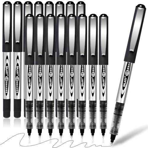 Rollerball Pens Black Ink, 16 Pack 0.5mm Black Gel Pens, Quick-Drying Ink Pens for Writing, Note Taking, Sketch, Bullet Journal School & Office Supplies