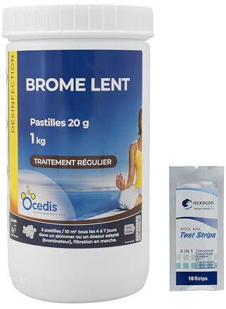 OCEDIS Brome Lent Pastilles 20g - 1kg | Désinfection Régulière - Dissolution Lente + 10 Tests HPS OFFERTS 6 en 1