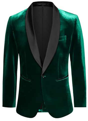 GRACE KARIN Blazers för män sammet sjal krage en knapp smal passform kostym jacka för bröllop bal fest