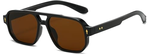LJCZKA Retro Pilote Lunettes de Soleil pour Femme et Homme Lunettes de Soleil Carrée Double Pont Années 70 Mode Protection UV400