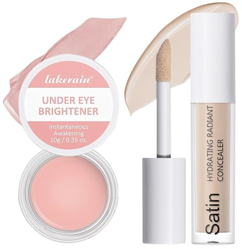 Under Eye Brightener(10g)+Concealer Augenringe(6ml),Abdeckstift Gesicht,Flüssig Concealer,Under Eye Brightener Cream,Natürlich,Geschmeidig,Pflegend,Hilft,den Hautton der Augenpartie zu Korrigieren