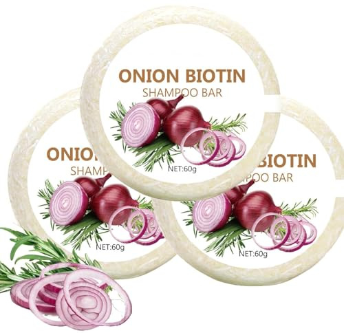 Onion Biotin Shampoo Bar,Cipolla Rosemarin Shampoo Bar,Pulizia profonda E Idratazione Pulizia profonda Cipolla Solida Sapone per Capelli Per Tutti i Tipi di Capelli (3 pezzi)