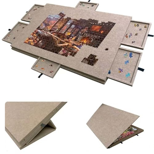 Tavolo per Puzzle Portatile, Tavolo per Puzzle Inclinabile con Supporto Regolabile, Pannello per Puzzle In Feltro Leggero con Coperchio e 6 Cassetti di Smistamento, per Un Massimo di 1000 dark camel