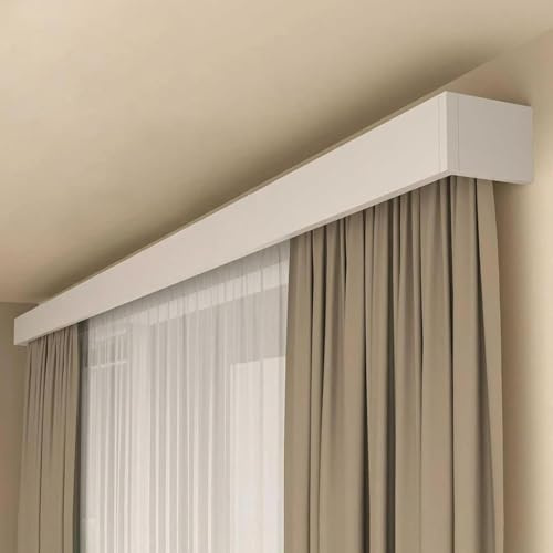 Window Curtain Pelmet Box with Double Rail Track,Complete Kit for Living Room & Bedroom - Decorative Valance Cover Included (1.6m (5.25ft))