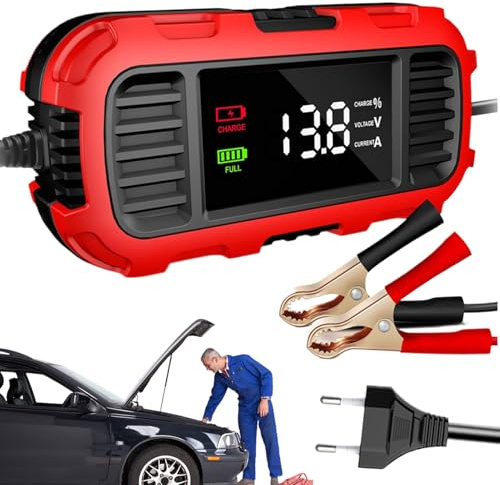 Pruojhw Caricabatterie di mantenimento per moto,Caricabatterie per moto, per motociclette automobilistiche da 12 V, per auto intelligente con rilevamento intelligente