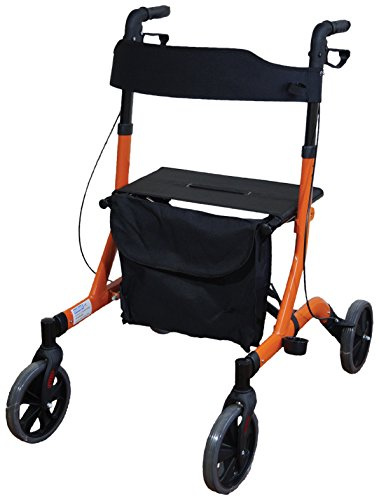 Aidapt VP183ORANGE Deluxe Ultra Leichtgewichtiger Zusammenklappbarer 4-rädiger Rollator, orange