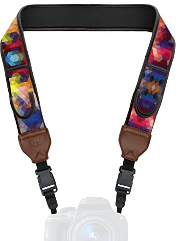 USA Gear TrueSHOT Correa Camara Reflex, Bolsillos para Accesorios y Hebillas de Liberación Rápida - Compatible con Canon, Nikon, Sony, Olympus, Pentax, Fujifilm y más - Diseño con Geométrico
