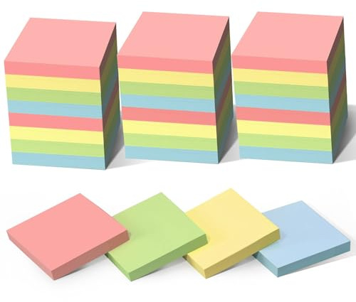 HappyHapi Sticky Notes 3x3 Inch 2800 Sheets, 28 Pack 100 Sheets/Pad, 4 Soft Colors (Yellow, Green, Pink, Blue) Light Colored Self-Stick Pads, Bulk Office Supplies for Work, School & Home