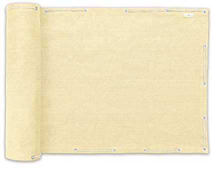 PRIMA GARDEN Balkon-Sicht- und Windschutz in Creme | 500x90 cm | Faltenfrei | Wetterfest | UV-beständig | Robust | Blickdicht |Befestigungskordel