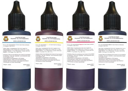 Inchiostro alimentare 4x100ml (nero, giallo, rosso, blu) per cartucce per stampanti Canon