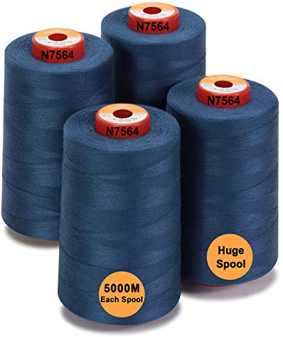 New brothread Sytråd i polyester med 28 alternativ, 4 stora konspolar på 5 000 m vardera, 40S/2 (Tex27) för sömnad, quiltning, bitning, serger och overlock - blå (Blue Moon)