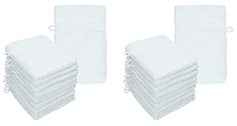 Betz 20 Stück Waschhandschuhe Palermo 100% Baumwolle Waschlappen Set Größe 16x21 cm Farbe Weiß