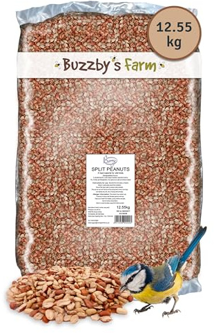 Split Peanuts for Wild Birds 12.55kg - High Energy Food, High Protein Feed, Rich in Fats and Fibre, Great for Hanging Feeders, Bird Tables and Ground Feeding, Bulk Bag - Buzzby's