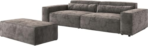 DELIFE Big-Sofa Sirpio XL Mikrofaser Khakibraun 270x130 cm mit Hocker